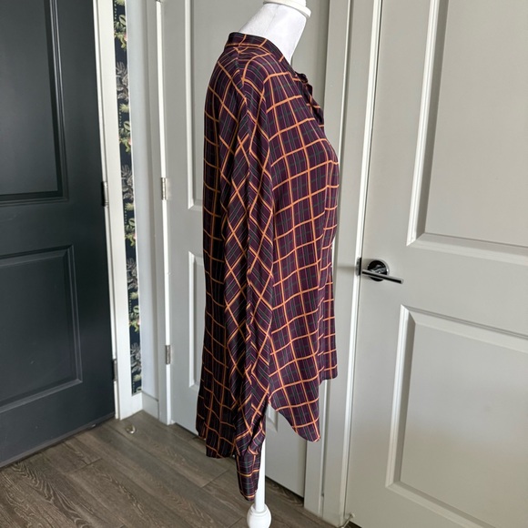 Theory Plaid Multicolored 100% Silk Long Sleeve Button Down Blouse Size M - Picture 3 of 7